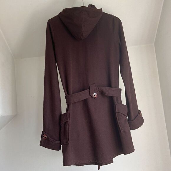 Vintage Y2K Twisted Heart America Button Down Hooded Cardigan Sweater Tie Waist - Picture 7 of 7